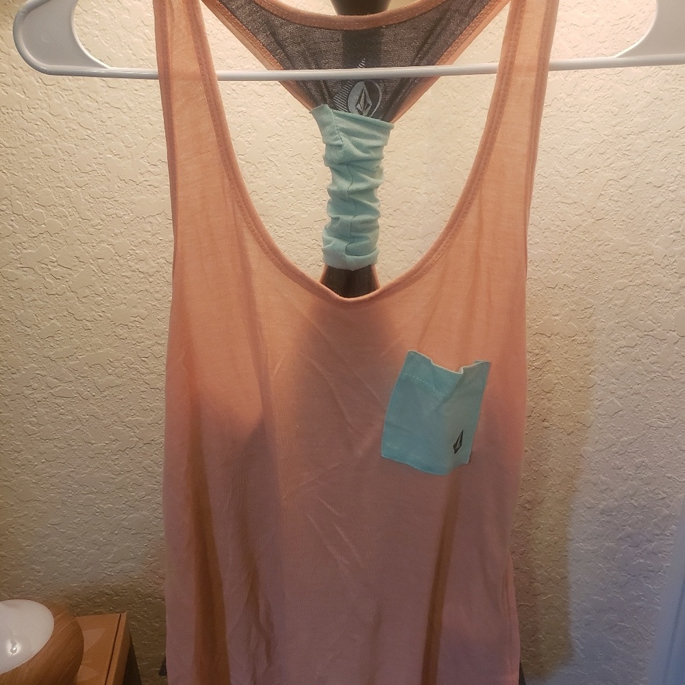Volcom stone peach and teal razor back tank